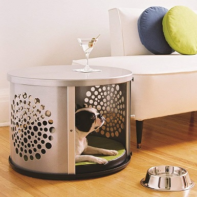 DenHaus BowHaus Modern Dog Furniture - Silver Pet Crate